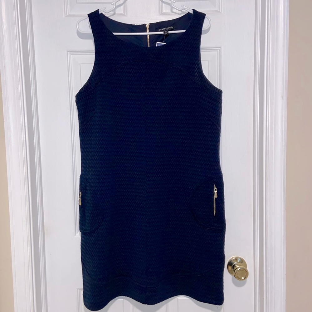 Sharagano Navy Career Shift Dress zip pocket SZ 14 NWT